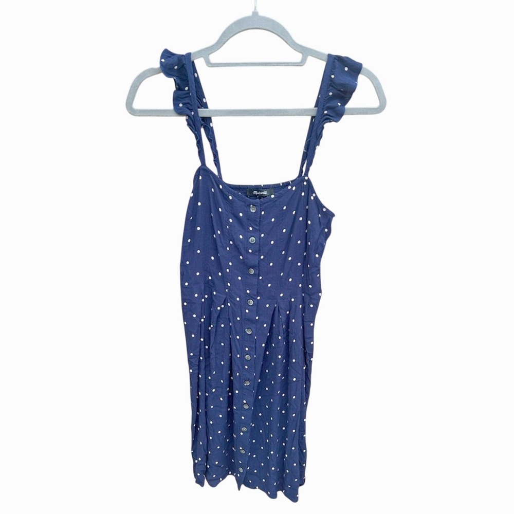 Madewell Navy Polka Dot Short Summer Dress, Button Front, Sleeveless, Sz‎ 2